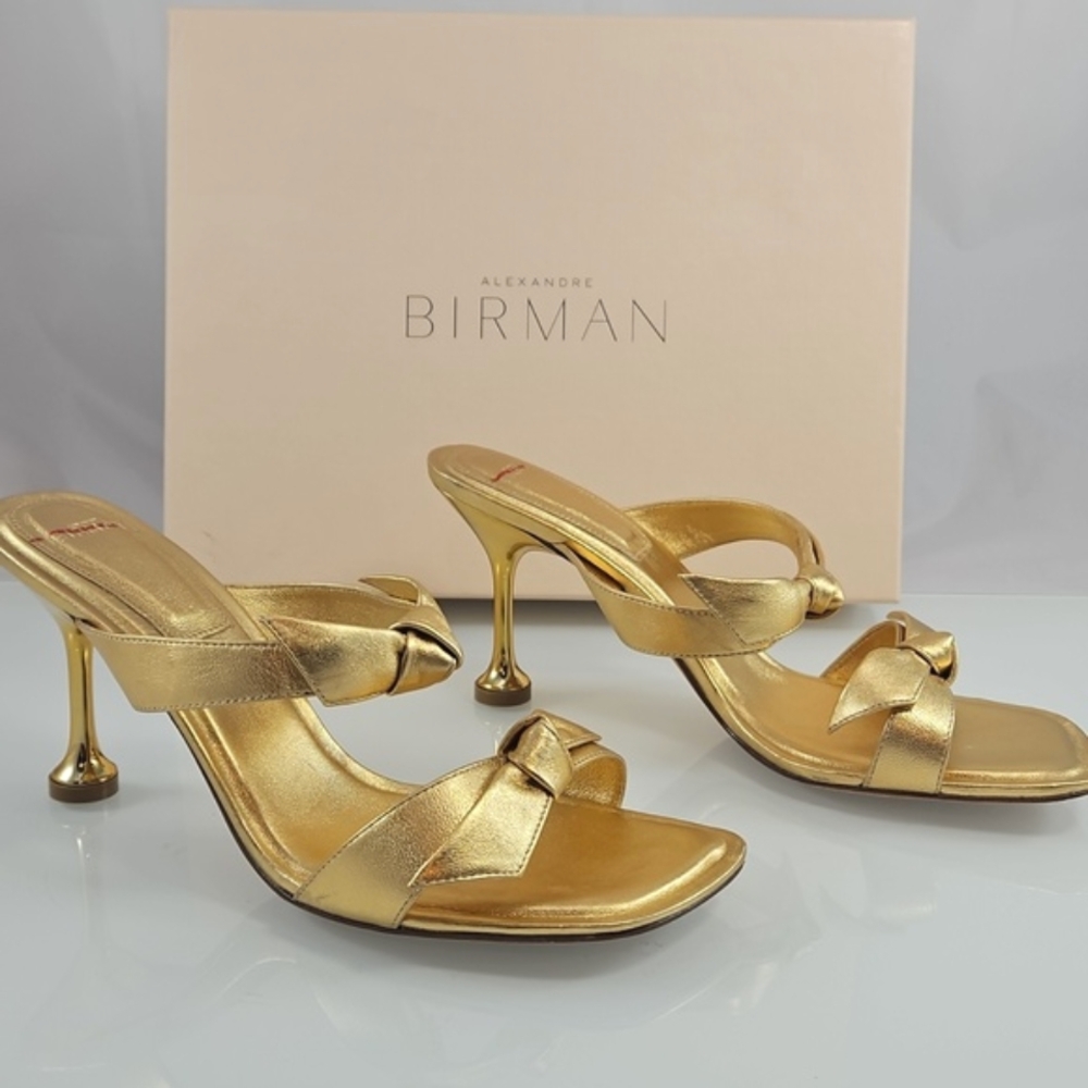 $595 Alexandre Birman Clarita Square Flare 85 in Oro Gold - Picture 7 of 16